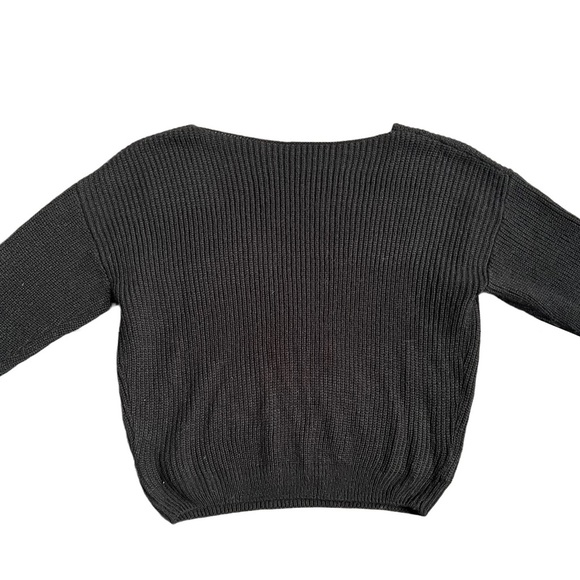 SHEIN BLACK V NECK RIBBED LONG SLEEVE WRAP SWEATER SIZE SMALL - Picture 5 of 7